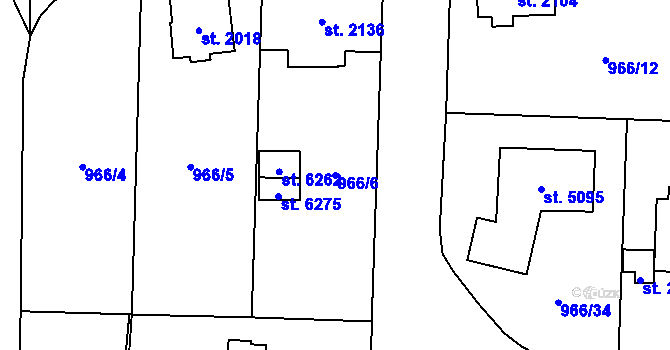 Parcela st. 966/6 v KÚ Cheb, Katastrální mapa