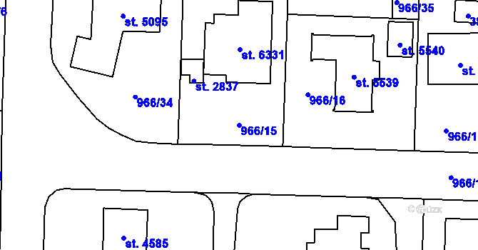 Parcela st. 966/15 v KÚ Cheb, Katastrální mapa