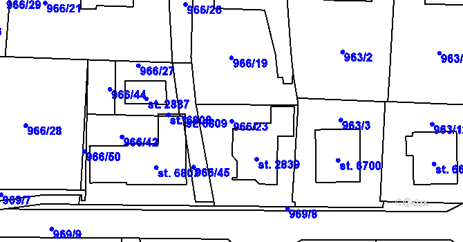 Parcela st. 966/23 v KÚ Cheb, Katastrální mapa