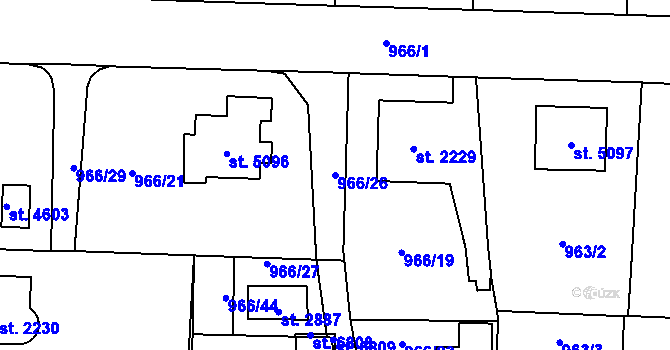 Parcela st. 966/26 v KÚ Cheb, Katastrální mapa