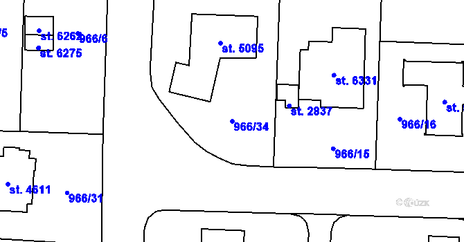 Parcela st. 966/34 v KÚ Cheb, Katastrální mapa