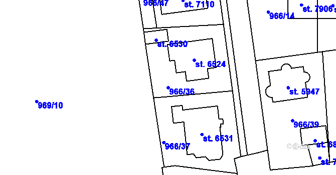 Parcela st. 966/36 v KÚ Cheb, Katastrální mapa