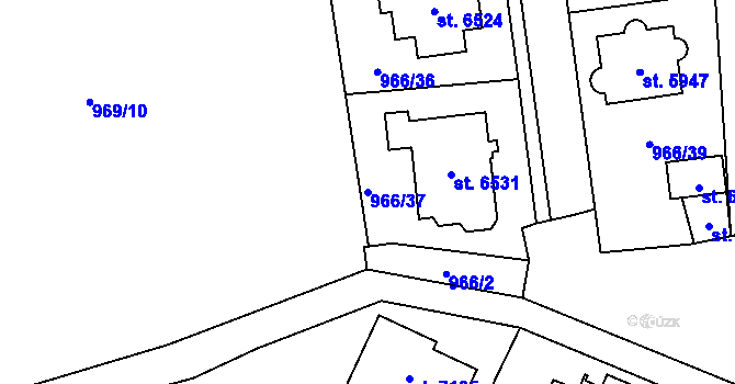 Parcela st. 966/37 v KÚ Cheb, Katastrální mapa