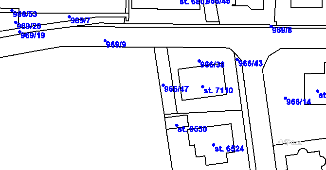 Parcela st. 966/47 v KÚ Cheb, Katastrální mapa
