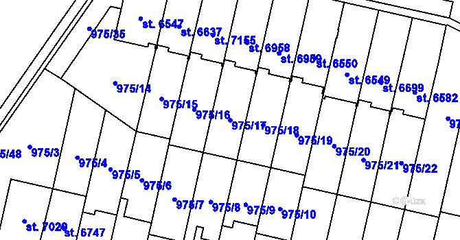 Parcela st. 975/17 v KÚ Cheb, Katastrální mapa