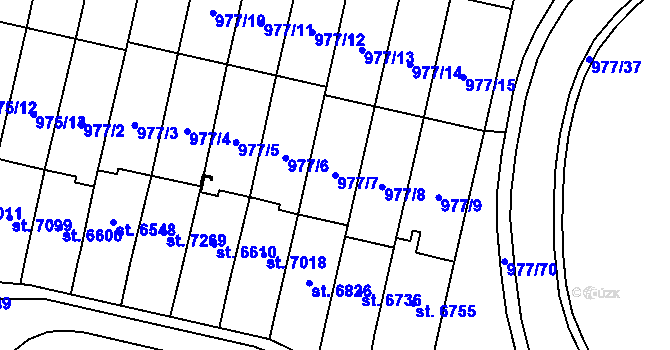 Parcela st. 977/7 v KÚ Cheb, Katastrální mapa