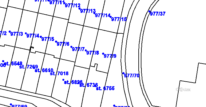 Parcela st. 977/9 v KÚ Cheb, Katastrální mapa