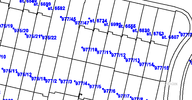 Parcela st. 977/11 v KÚ Cheb, Katastrální mapa