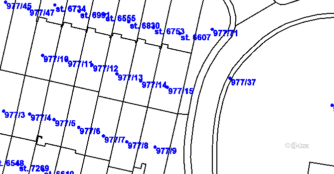 Parcela st. 977/15 v KÚ Cheb, Katastrální mapa