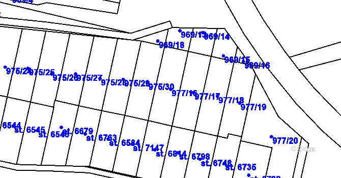 Parcela st. 977/16 v KÚ Cheb, Katastrální mapa