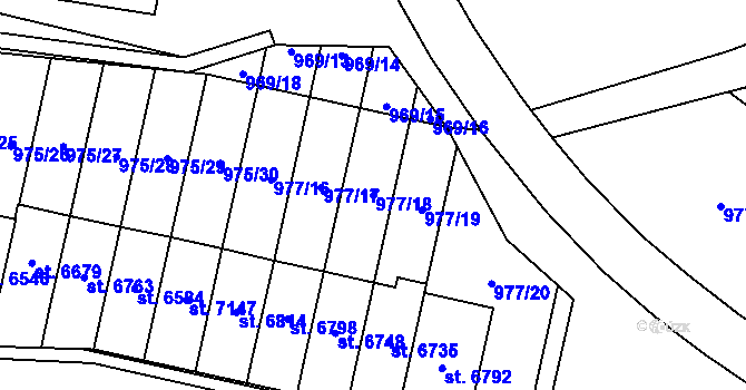 Parcela st. 977/18 v KÚ Cheb, Katastrální mapa