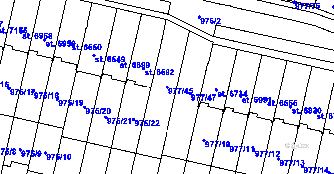 Parcela st. 977/45 v KÚ Cheb, Katastrální mapa
