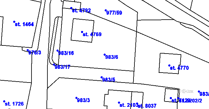 Parcela st. 983/6 v KÚ Cheb, Katastrální mapa