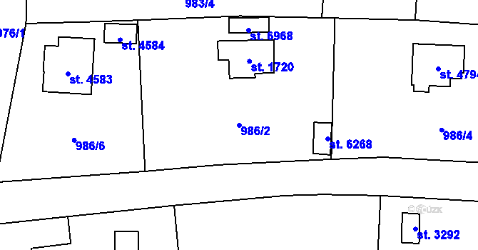 Parcela st. 986/2 v KÚ Cheb, Katastrální mapa