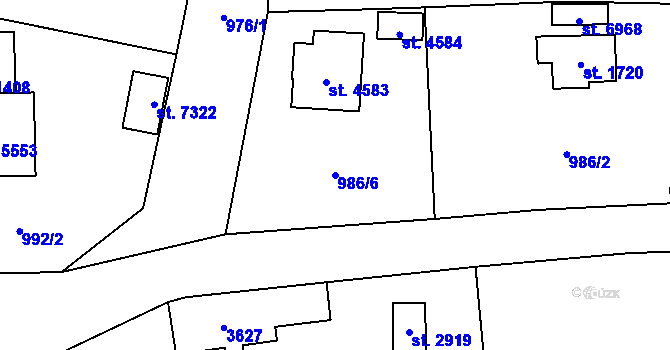 Parcela st. 986/6 v KÚ Cheb, Katastrální mapa