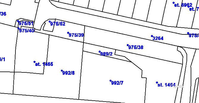 Parcela st. 989/2 v KÚ Cheb, Katastrální mapa