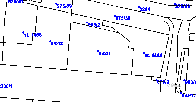 Parcela st. 992/7 v KÚ Cheb, Katastrální mapa