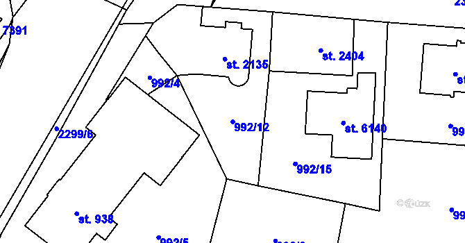 Parcela st. 992/12 v KÚ Cheb, Katastrální mapa
