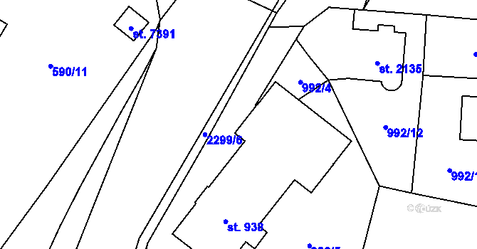 Parcela st. 992/13 v KÚ Cheb, Katastrální mapa