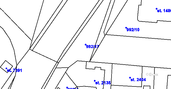 Parcela st. 992/17 v KÚ Cheb, Katastrální mapa