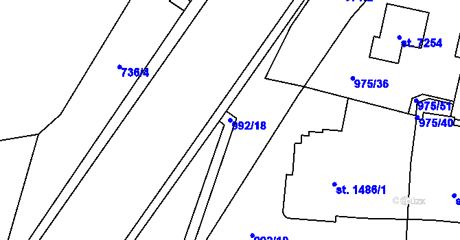 Parcela st. 992/18 v KÚ Cheb, Katastrální mapa
