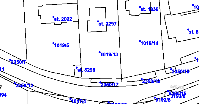 Parcela st. 1019/13 v KÚ Cheb, Katastrální mapa