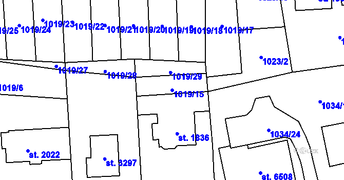 Parcela st. 1019/15 v KÚ Cheb, Katastrální mapa