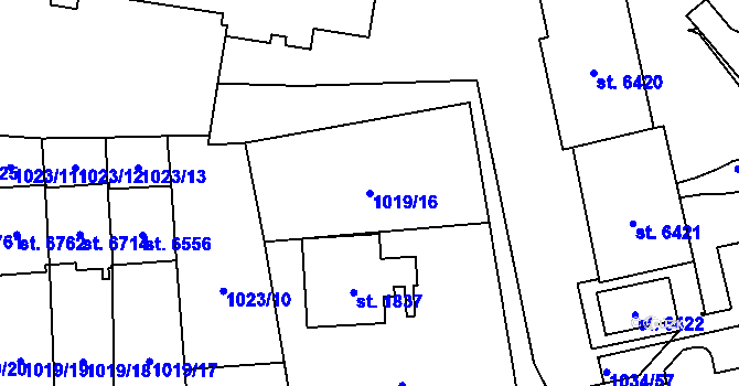 Parcela st. 1019/16 v KÚ Cheb, Katastrální mapa