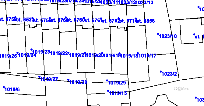 Parcela st. 1019/19 v KÚ Cheb, Katastrální mapa