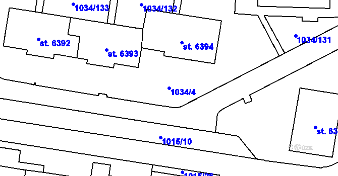 Parcela st. 1034/4 v KÚ Cheb, Katastrální mapa