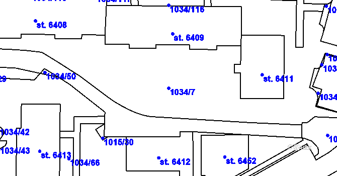 Parcela st. 1034/7 v KÚ Cheb, Katastrální mapa