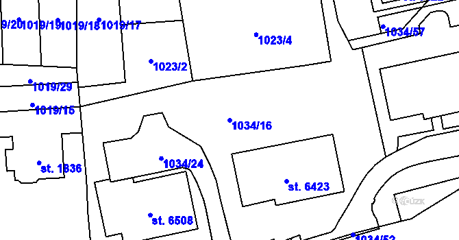 Parcela st. 1034/16 v KÚ Cheb, Katastrální mapa