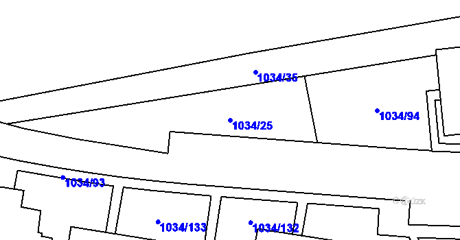 Parcela st. 1034/25 v KÚ Cheb, Katastrální mapa