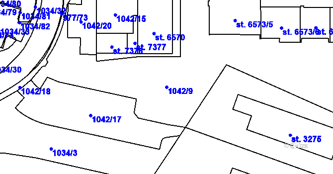 Parcela st. 1042/9 v KÚ Cheb, Katastrální mapa