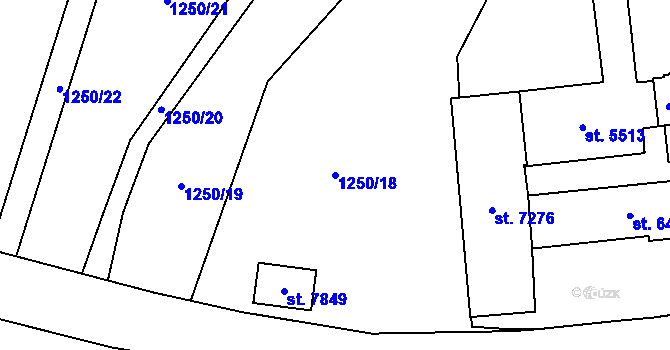 Parcela st. 1250/18 v KÚ Cheb, Katastrální mapa