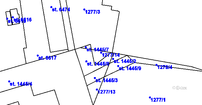 Parcela st. 1277/14 v KÚ Cheb, Katastrální mapa