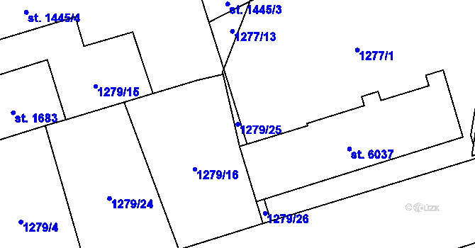 Parcela st. 1279/25 v KÚ Cheb, Katastrální mapa