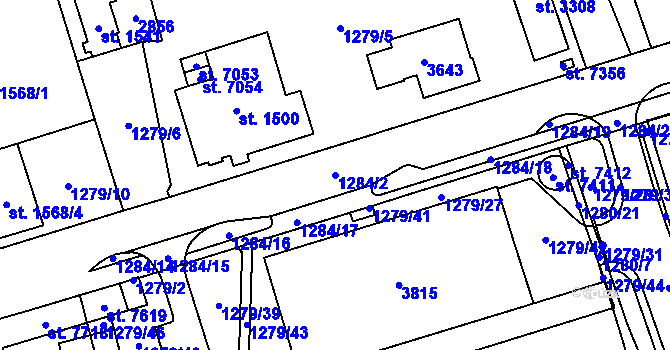 Parcela st. 1284/2 v KÚ Cheb, Katastrální mapa