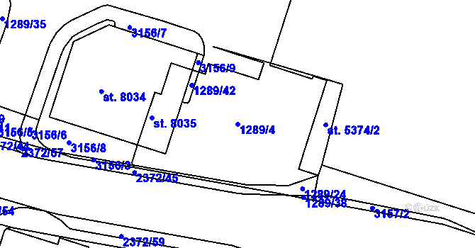 Parcela st. 1289/4 v KÚ Cheb, Katastrální mapa
