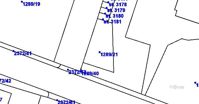 Parcela st. 1289/21 v KÚ Cheb, Katastrální mapa