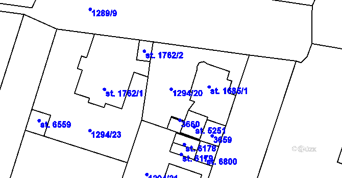 Parcela st. 1294/20 v KÚ Cheb, Katastrální mapa