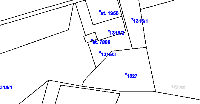 Parcela st. 1316/3 v KÚ Cheb, Katastrální mapa