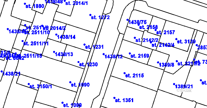 Parcela st. 1438/12 v KÚ Cheb, Katastrální mapa
