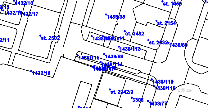 Parcela st. 1438/69 v KÚ Cheb, Katastrální mapa