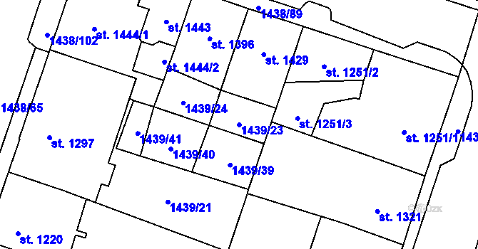 Parcela st. 1439/23 v KÚ Cheb, Katastrální mapa