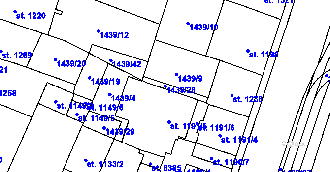 Parcela st. 1439/28 v KÚ Cheb, Katastrální mapa