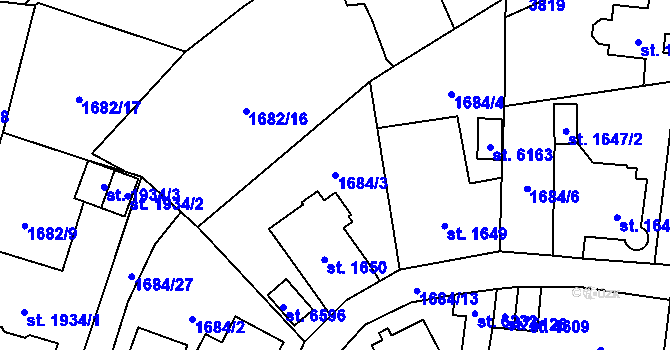 Parcela st. 1684/3 v KÚ Cheb, Katastrální mapa