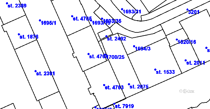 Parcela st. 1700/25 v KÚ Cheb, Katastrální mapa