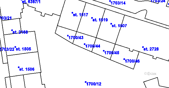 Parcela st. 1700/44 v KÚ Cheb, Katastrální mapa