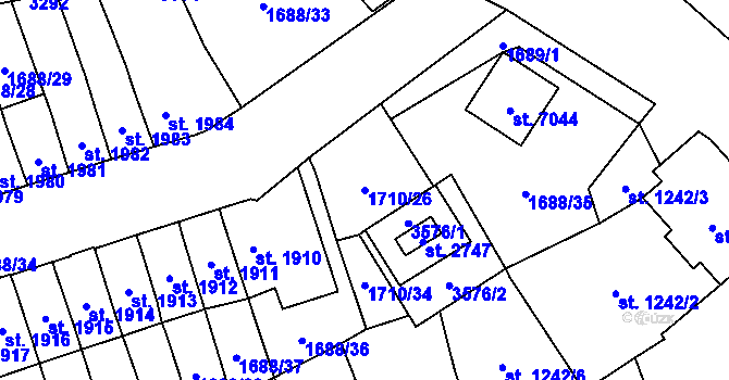 Parcela st. 1710/26 v KÚ Cheb, Katastrální mapa